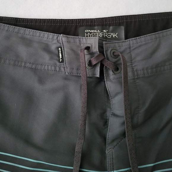 O'Neill Hyperfreak Board Shorts Men's Size 40 Gray Aqua Blue Stripe Swim Trunks - Picture 3 of 10